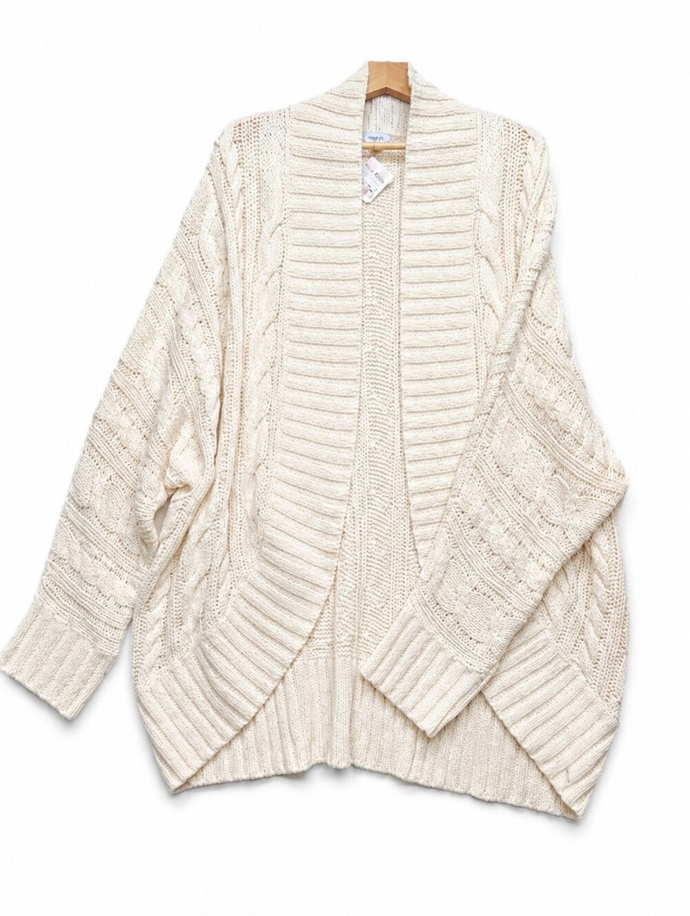 Cozy & Co Cream Cable-Knit Open Cardigan Sweater - Women